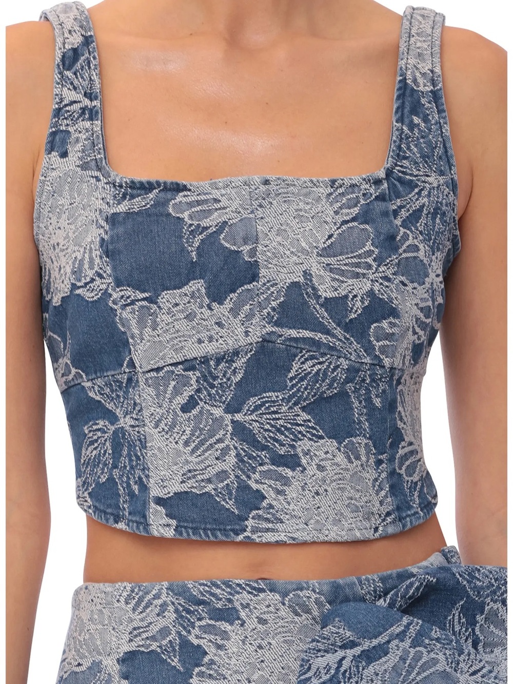 Avec Les Filles Floral Denim Corset Tank